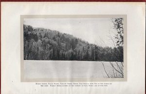 From Fernow, 1912. "Mixed forest, Sugar Maple, Yellow Birch, Beech, red Spruce with Fir on the margin ofthe lake. Nearly three-fourths of the forests of Nova Scotia are of this type.